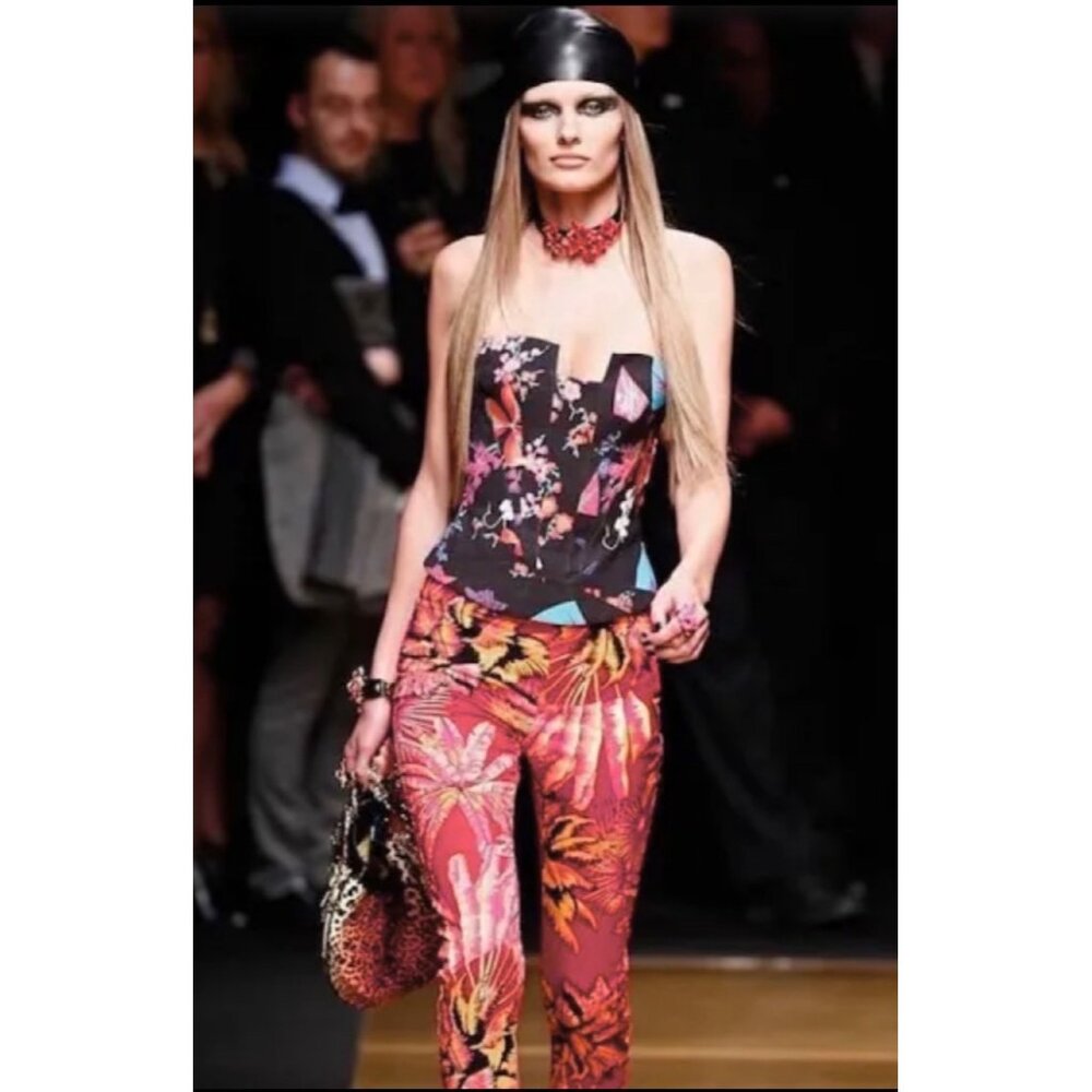 Versace for H&M Limited Edition Rare Red Pink Palm Trees Zip Ankle Skinny Pant 4